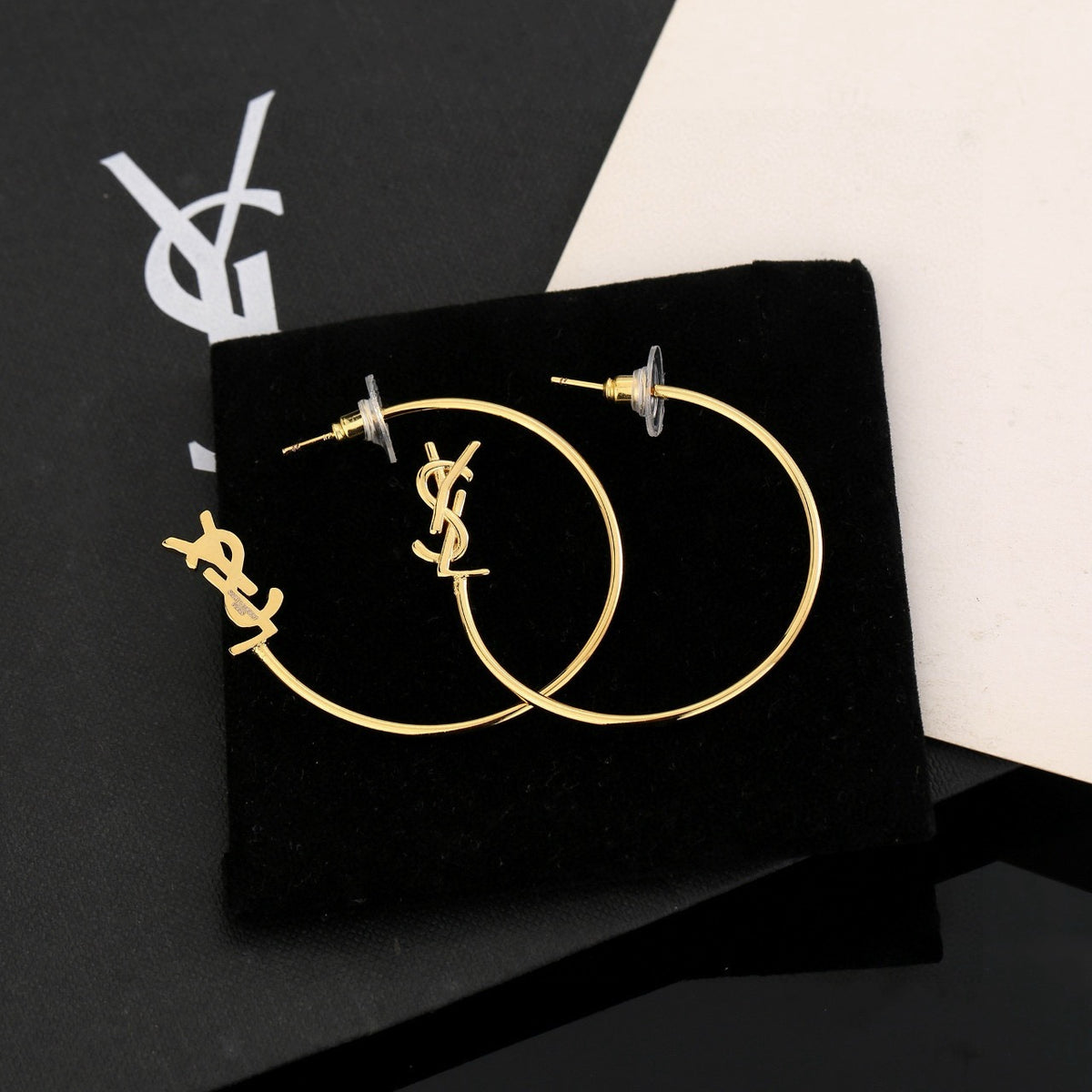 Saint Laurent Gold-Tone Monogram Thin Hoop Earrings - album image 1