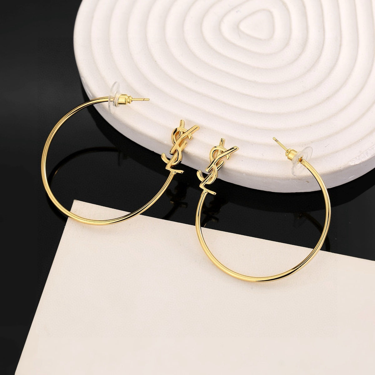 Saint Laurent Gold-Tone Monogram Thin Hoop Earrings - album image 7