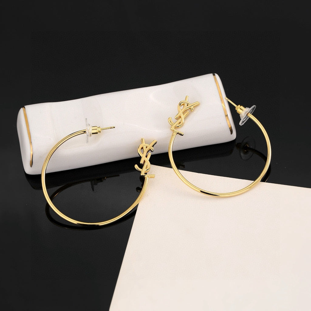 Saint Laurent Gold-Tone Monogram Thin Hoop Earrings - album image 6