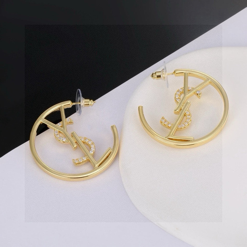 Saint Laurent Gold-Tone Round Monogram Hoop Earrings - album image 5