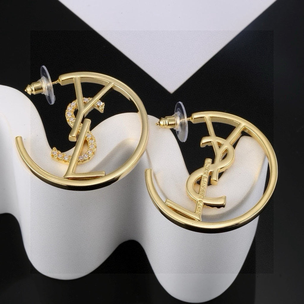 Saint Laurent Gold-Tone Round Monogram Hoop Earrings - album image 2