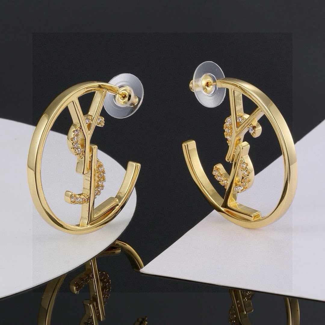 Saint Laurent Gold-Tone Round Monogram Hoop Earrings - album image 3