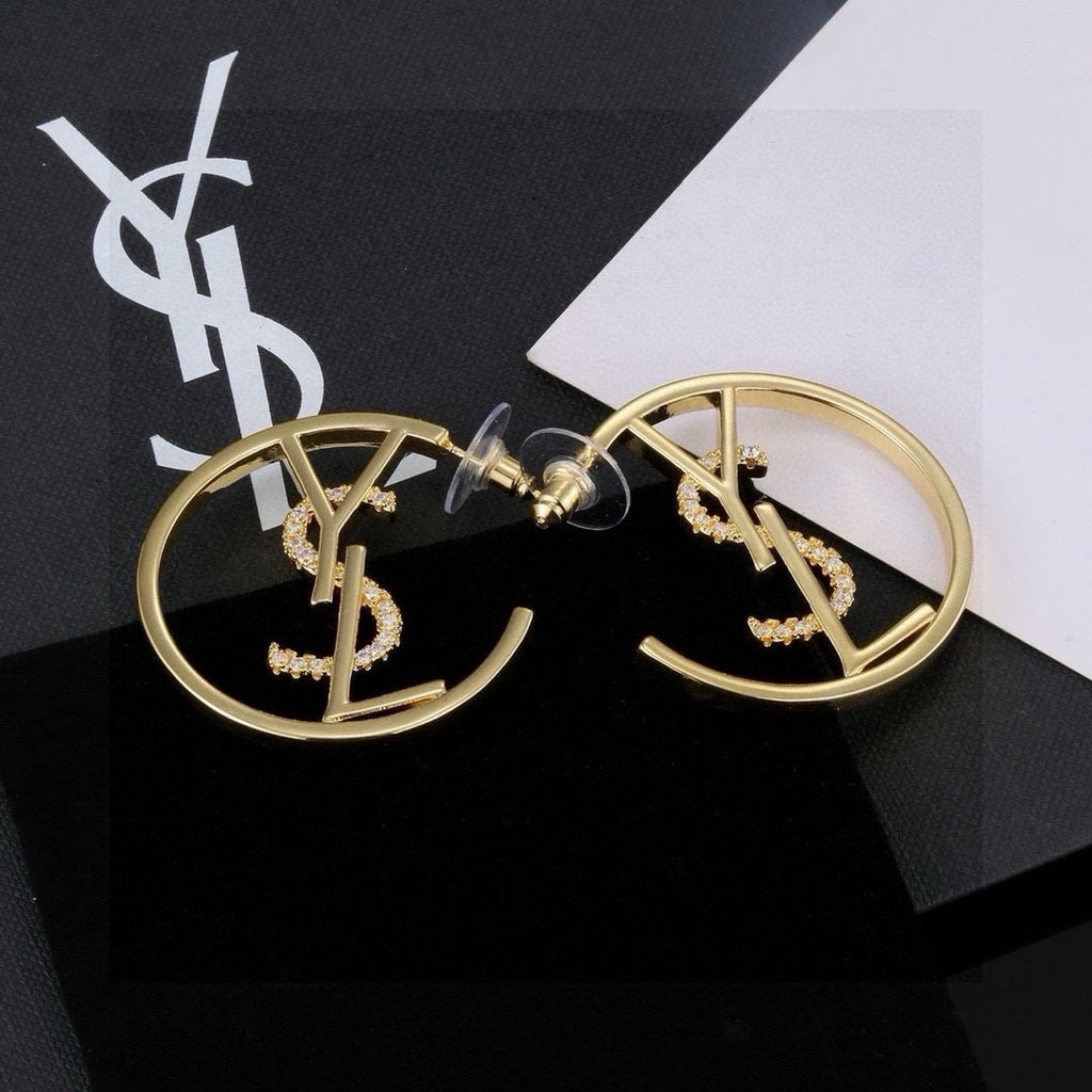 Saint Laurent Gold-Tone Round Monogram Hoop Earrings - album image 4