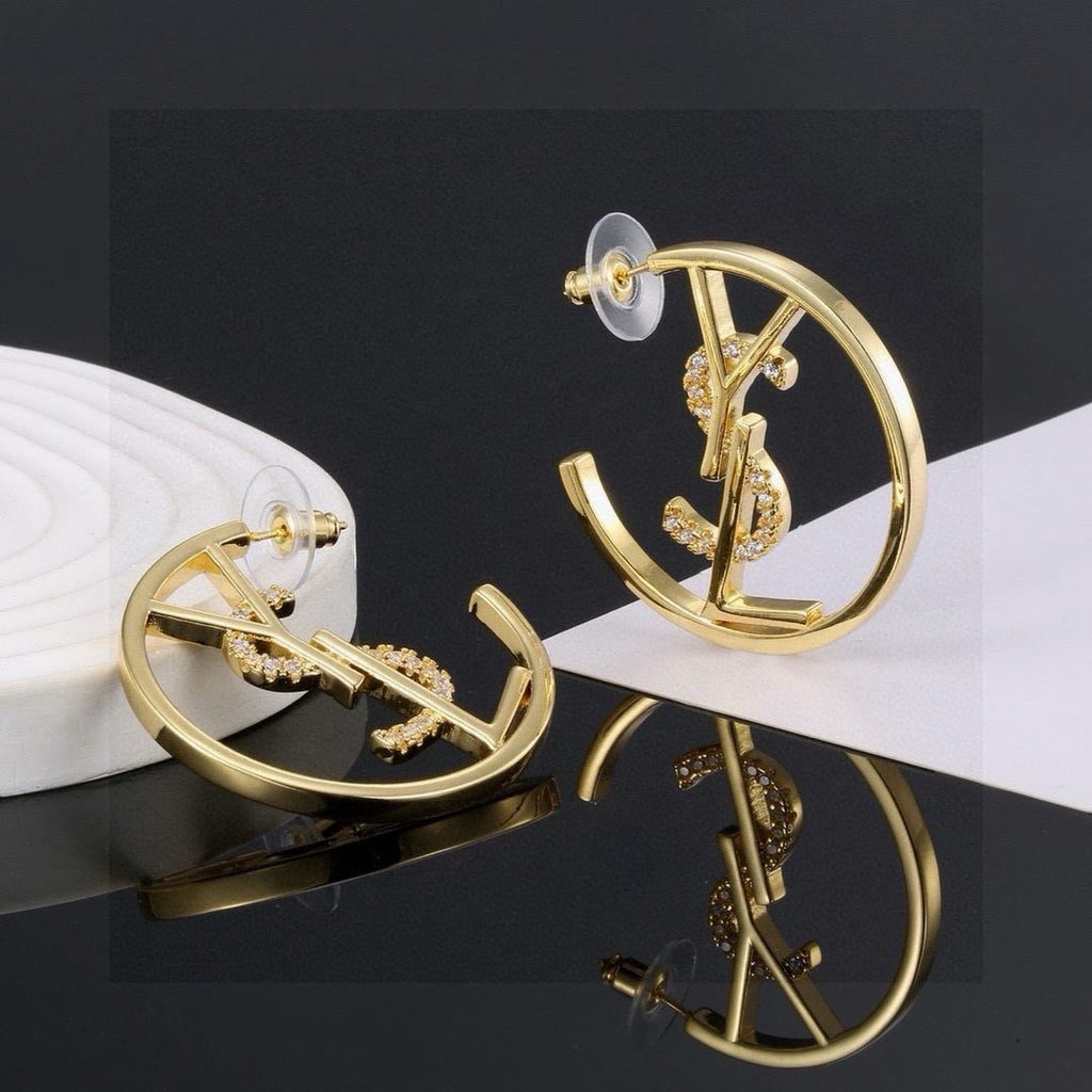 Saint Laurent Gold-Tone Round Monogram Hoop Earrings - album image 6