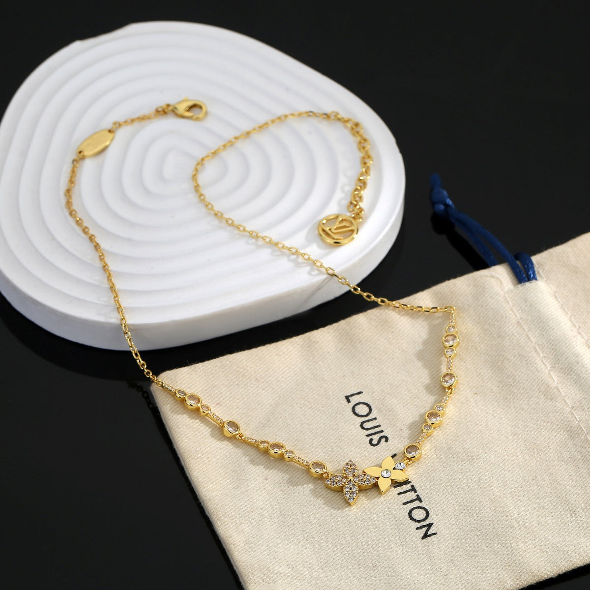Louis Vuitton Floragram Gold-Tone Flower Monogram Crystal Accent Necklace - album image 1