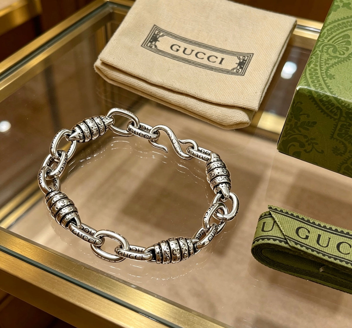 Gucci Silver-Tone Oval Link Bracelet with G Charm - album image 8