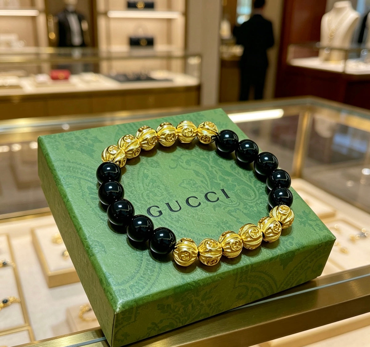 Gucci Anger Forest Interlocking G Black Agate Agate Beaded Antiqued Bracelet - album image 8