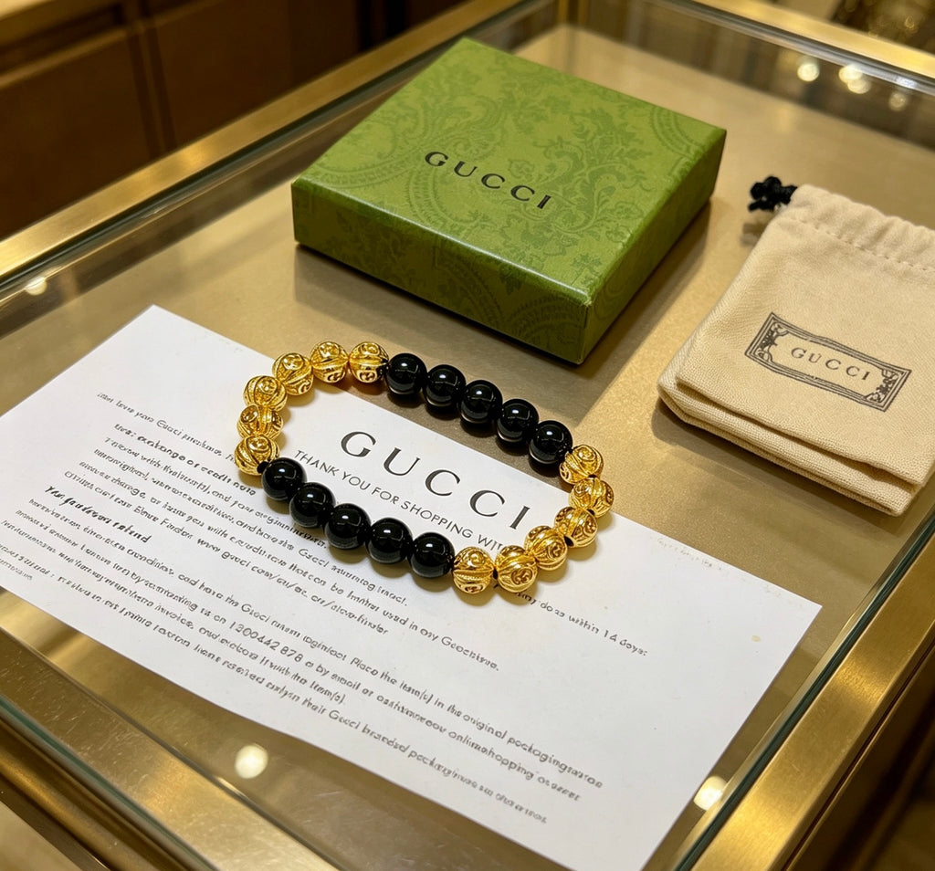 Gucci Anger Forest Interlocking G Black Agate Agate Beaded Antiqued Bracelet - album image 6