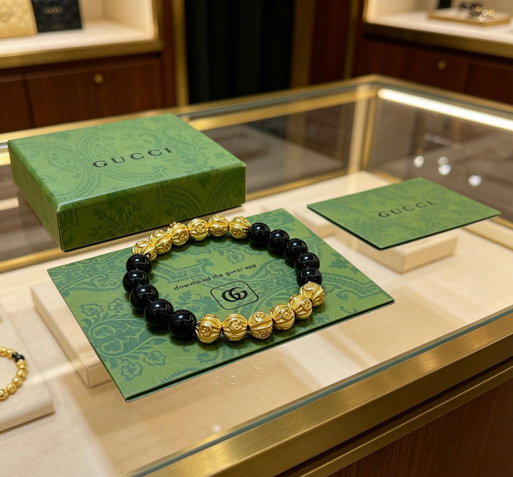 Gucci Anger Forest Interlocking G Black Agate Agate Beaded Antiqued Bracelet - album image 5