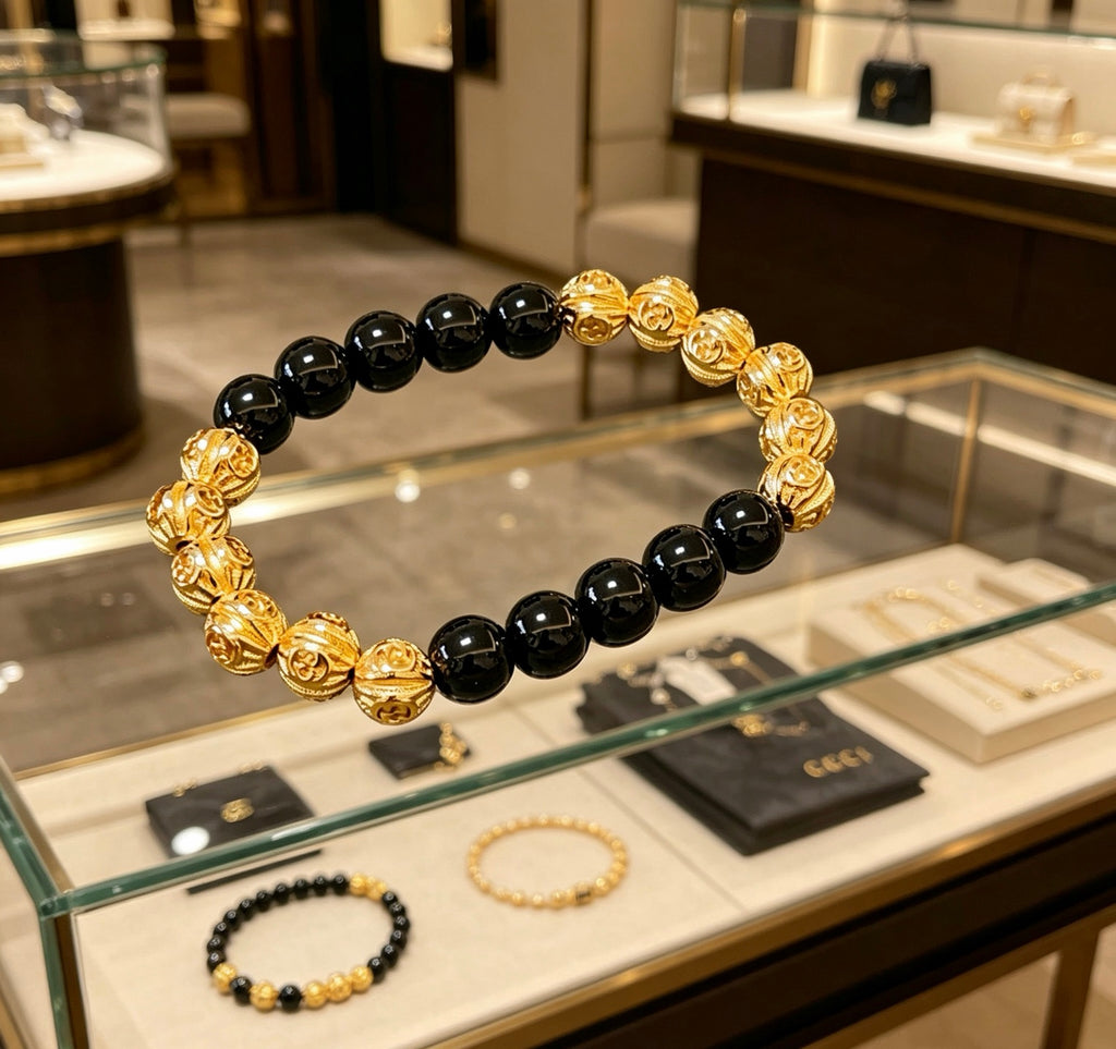 Gucci Anger Forest Interlocking G Black Agate Agate Beaded Antiqued Bracelet - album image 9