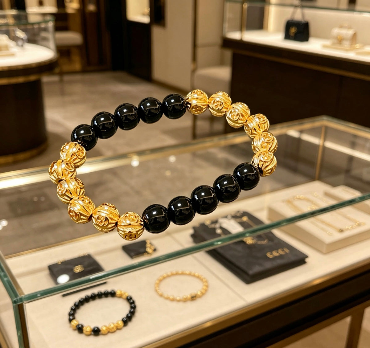Gucci Anger Forest Interlocking G Black Agate Agate Beaded Antiqued Bracelet - album image 9