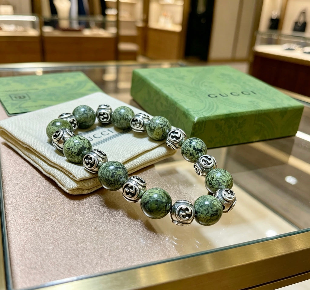Gucci Anger Forest Interlocking G Stone Bead Antiqued Bracelet - album image 6
