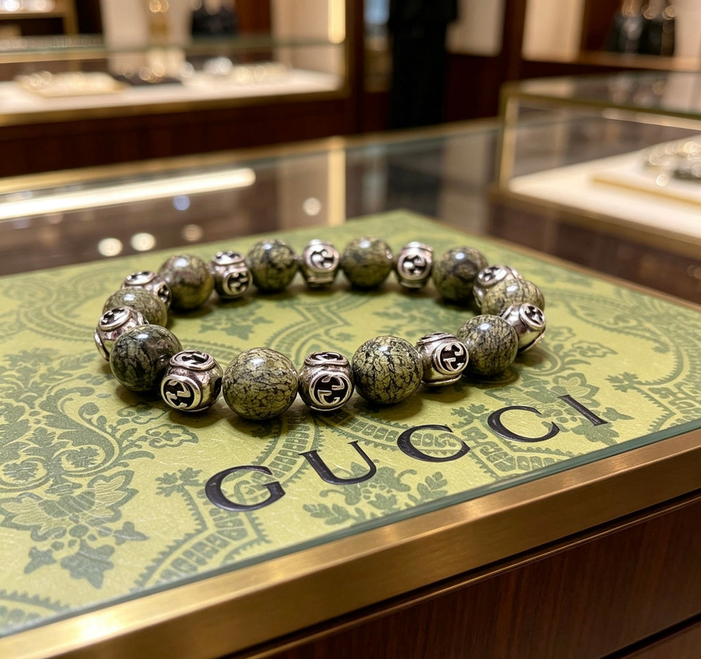 Gucci Anger Forest Interlocking G Stone Bead Antiqued Bracelet - album image 2
