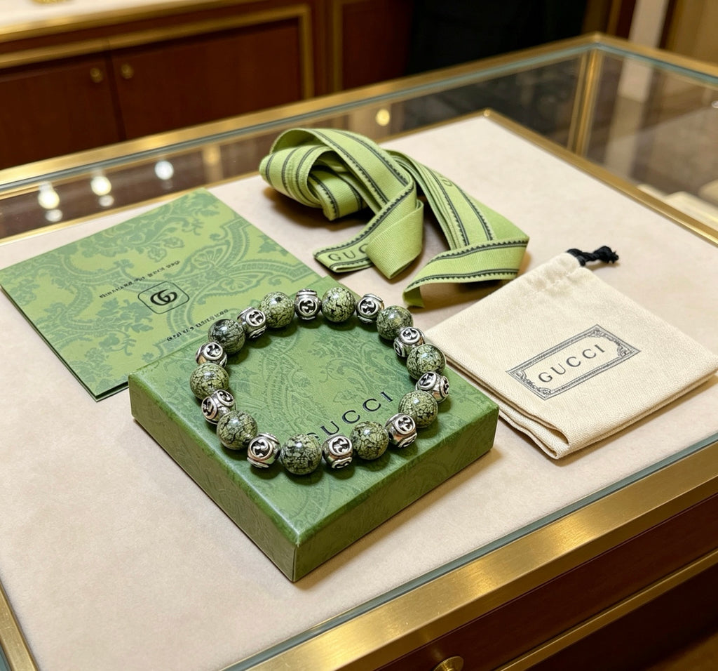 Gucci Anger Forest Interlocking G Stone Bead Antiqued Bracelet - album image 5