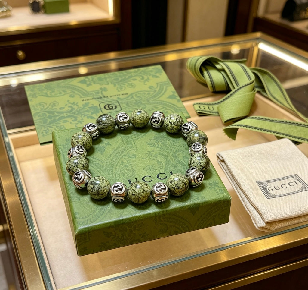 Gucci Anger Forest Interlocking G Stone Bead Antiqued Bracelet - album image 1