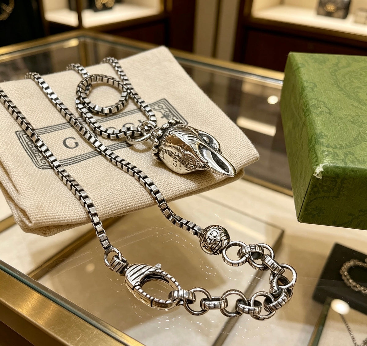 Gucci Anger Forest Interlocking G Antique Silver-Tone Silver-Tone Antiqued Chain Necklace - album image 6