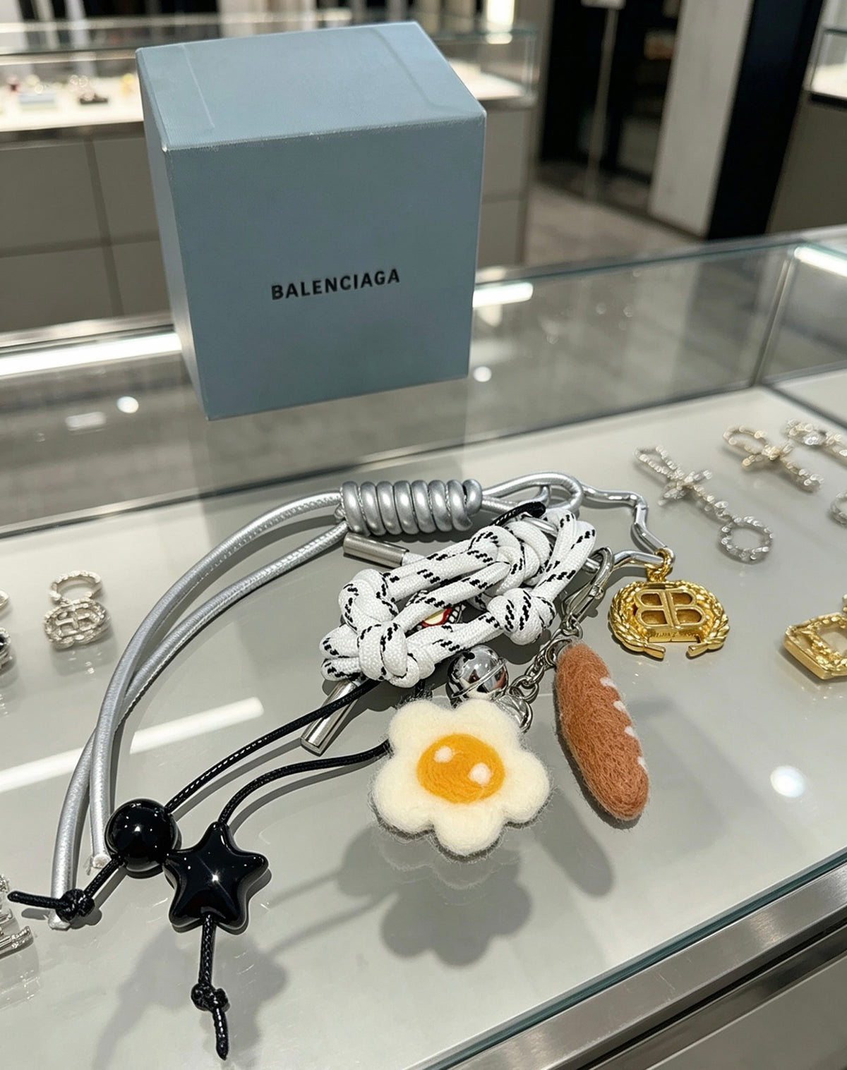 Balenciaga Silver-Tone Daisy and Food Charm Keychain - album image 3