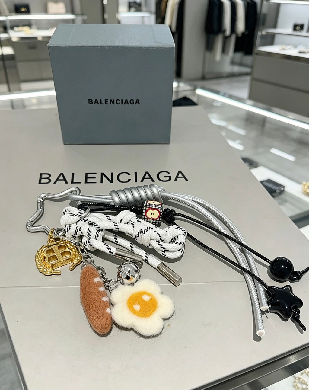 Balenciaga Silver-Tone Daisy and Food Charm Keychain - album image 2