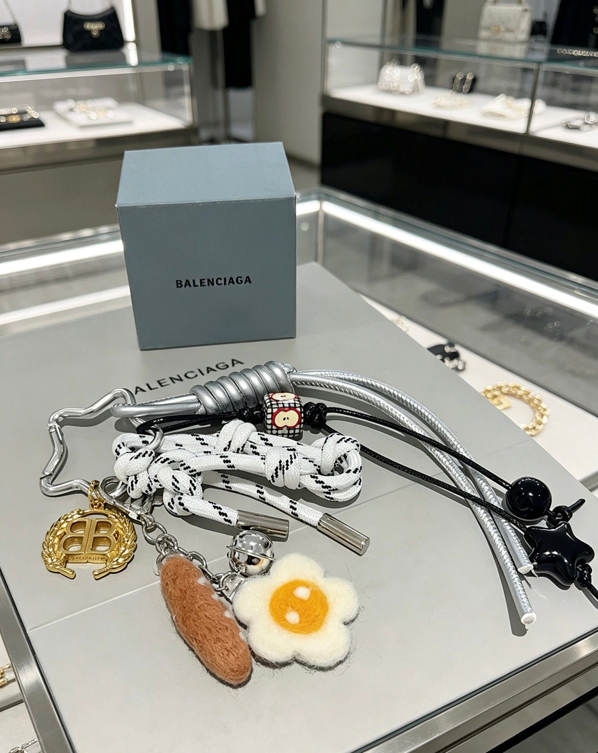 Balenciaga Silver-Tone Daisy and Food Charm Keychain - album image 6