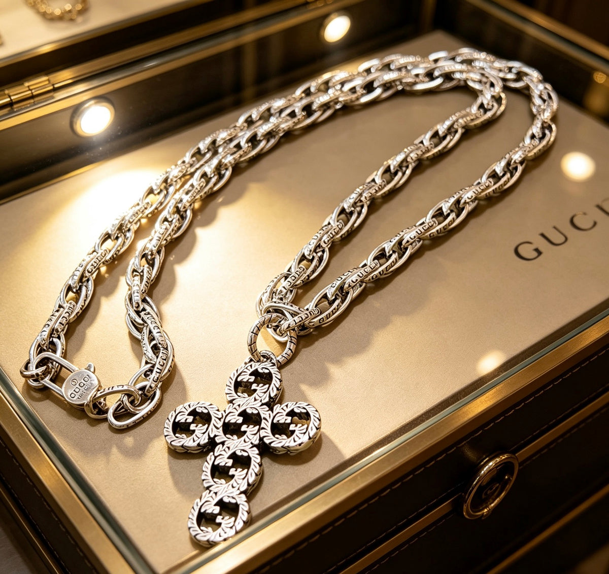 Gucci Anger Forest Interlocking G Antiqued Chain Necklace - album image 2