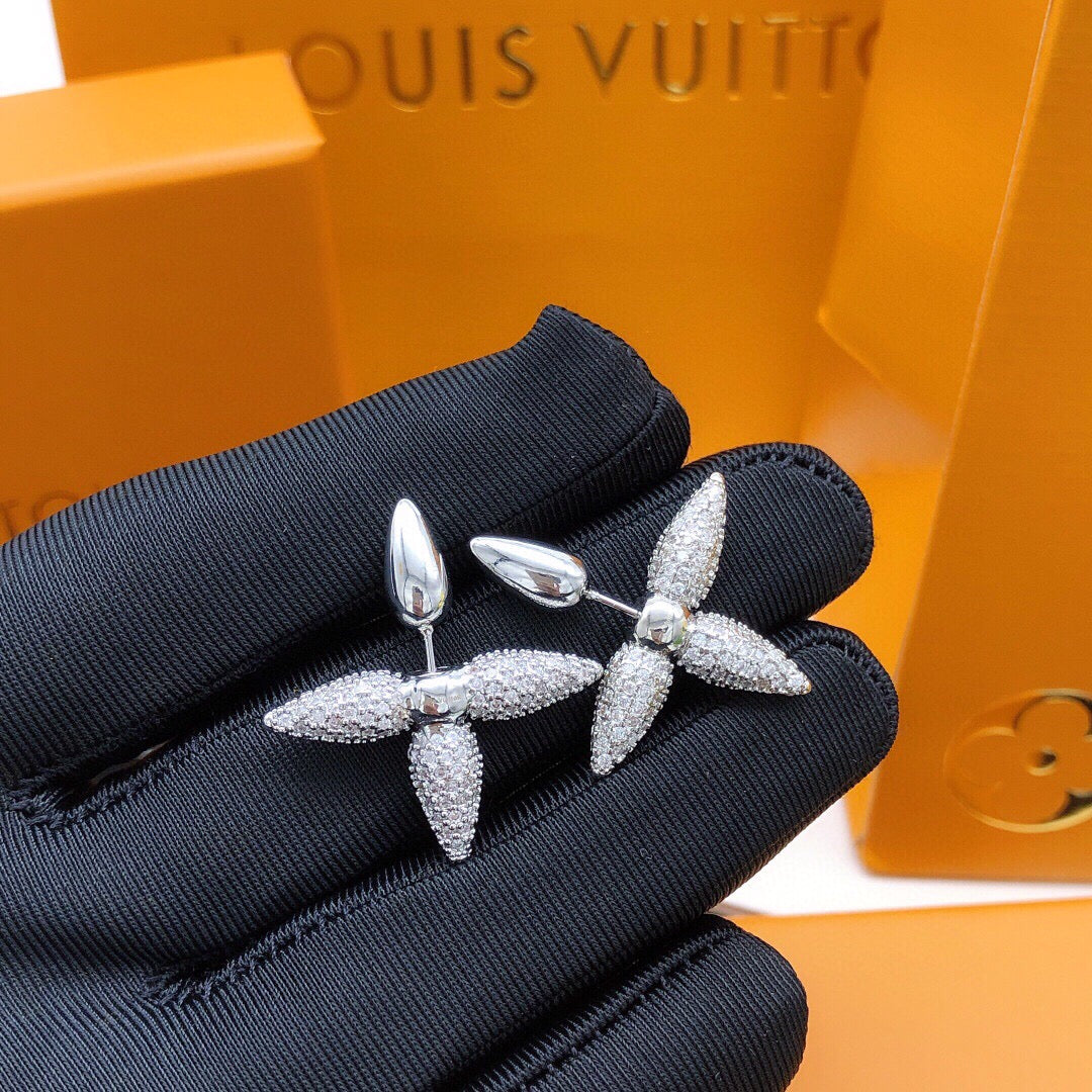 Louis Vuitton Silver-Tone Star Monogram Crystal Accent Polished Earrings - album image 2