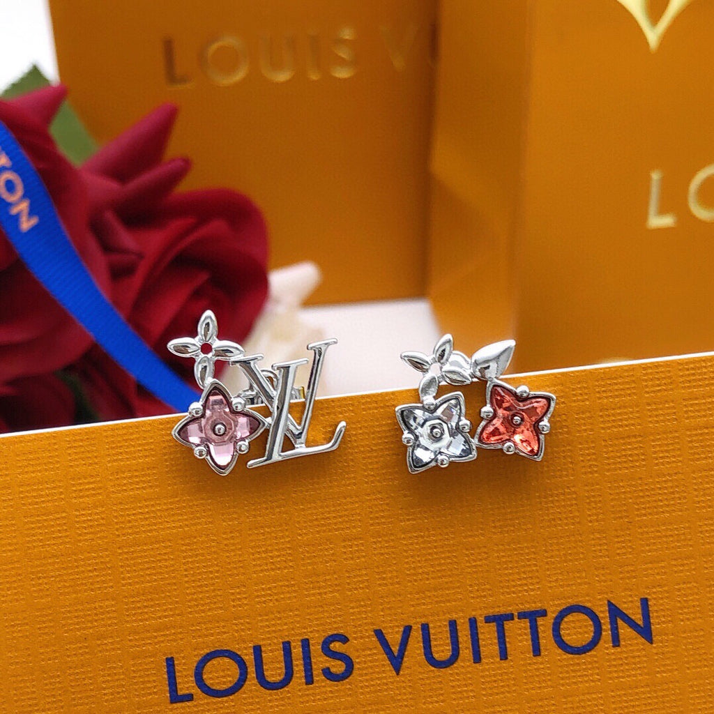 Louis Vuitton Silver-Tone Red Flower Monogram Crystal Accent Earrings - album image 3