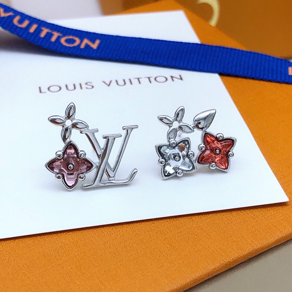 Louis Vuitton Silver-Tone Red Flower Monogram Crystal Accent Earrings - album image 2