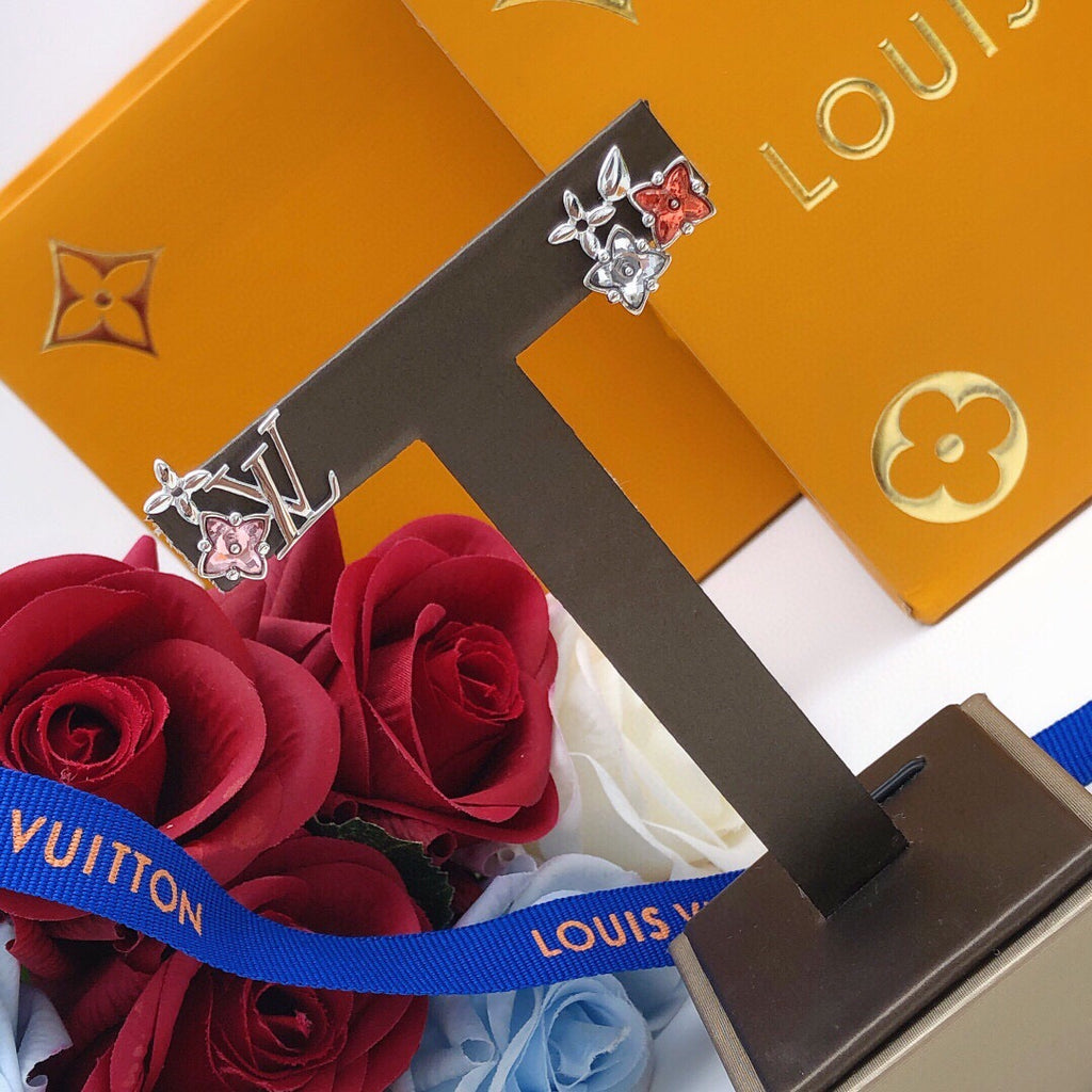Louis Vuitton Silver-Tone Red Flower Monogram Crystal Accent Earrings - album image 7