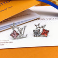 Louis Vuitton Silver-Tone Red Flower Monogram Crystal Accent Earrings - album image 1