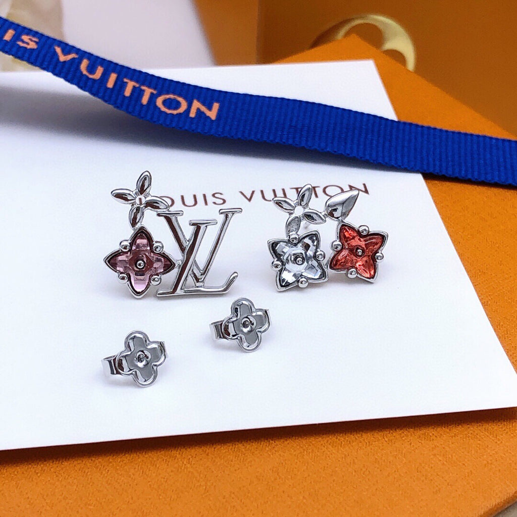 Louis Vuitton Silver-Tone Red Flower Monogram Crystal Accent Earrings - album image 6
