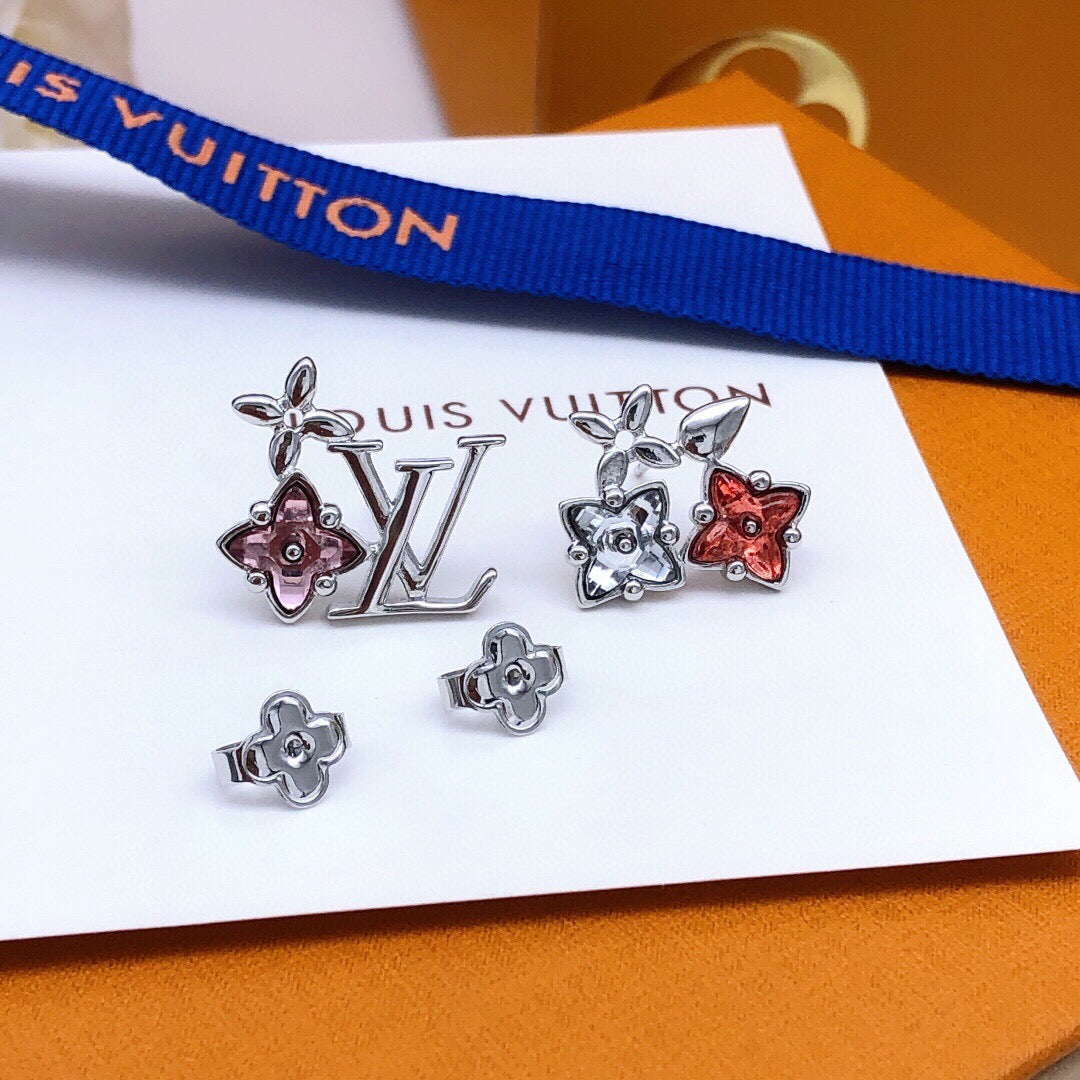 Louis Vuitton Silver-Tone Red Flower Monogram Crystal Accent Earrings - album image 6
