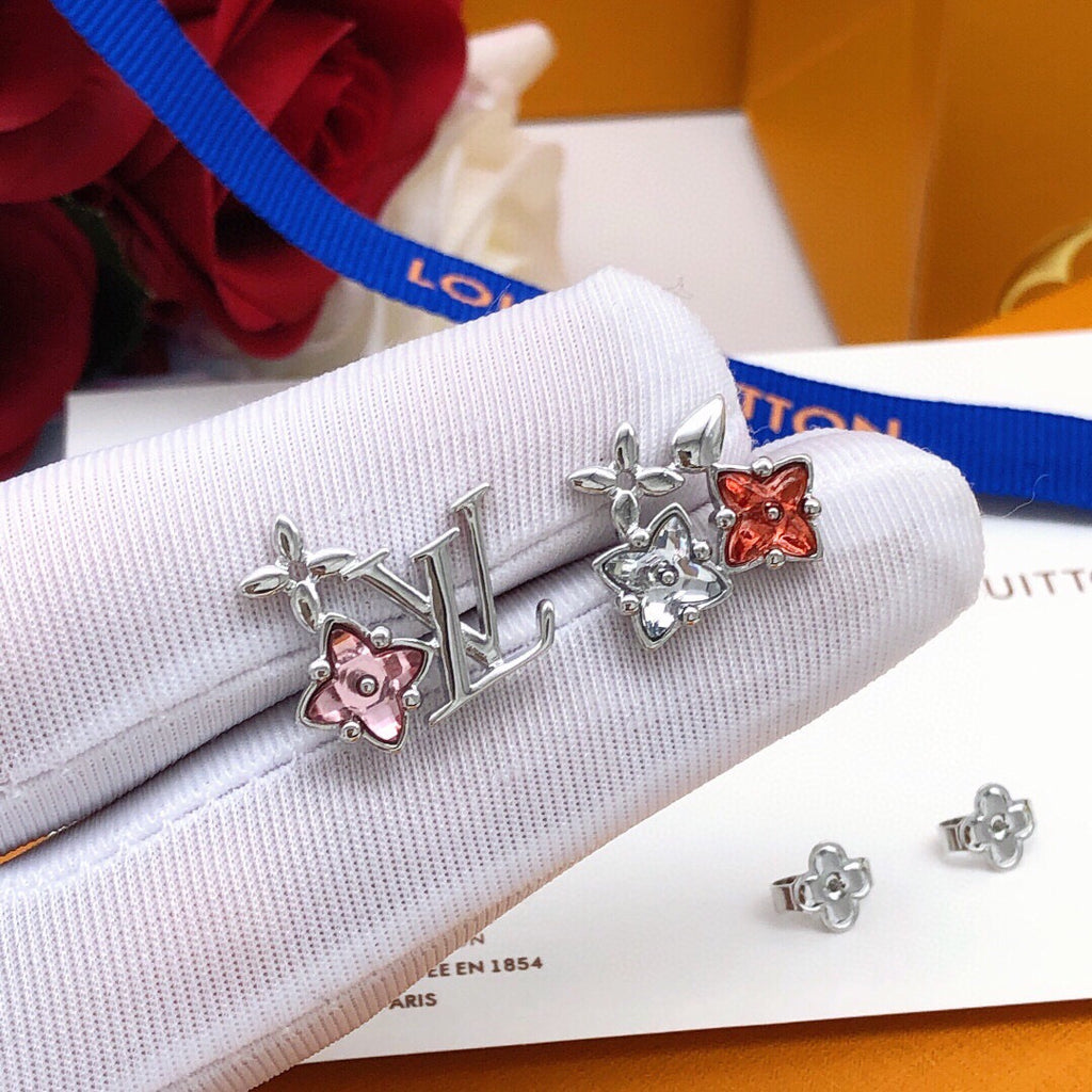 Louis Vuitton Silver-Tone Red Flower Monogram Crystal Accent Earrings - album image 5