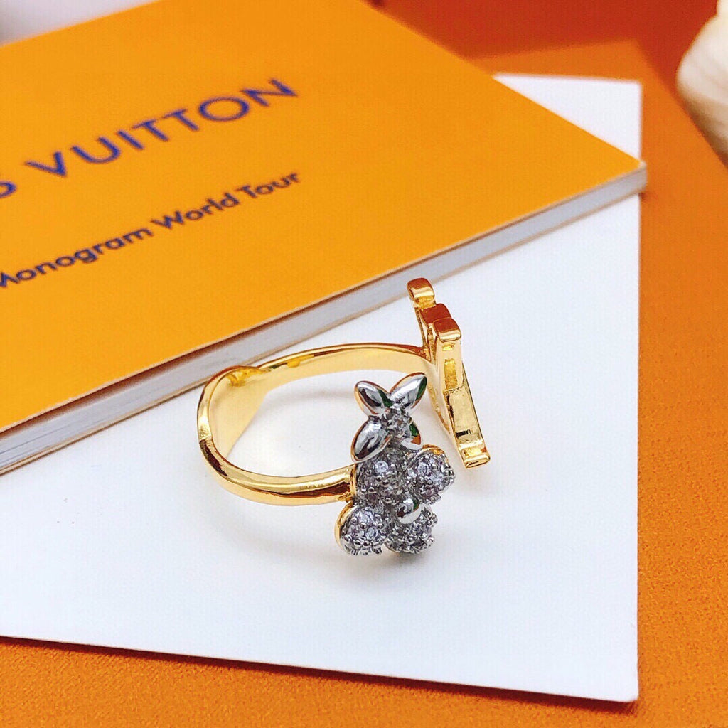 Louis Vuitton Gold-Tone Open LV and Flower Ring - album image 3
