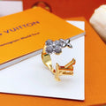 Louis Vuitton Gold-Tone Open LV and Flower Ring - album image 1