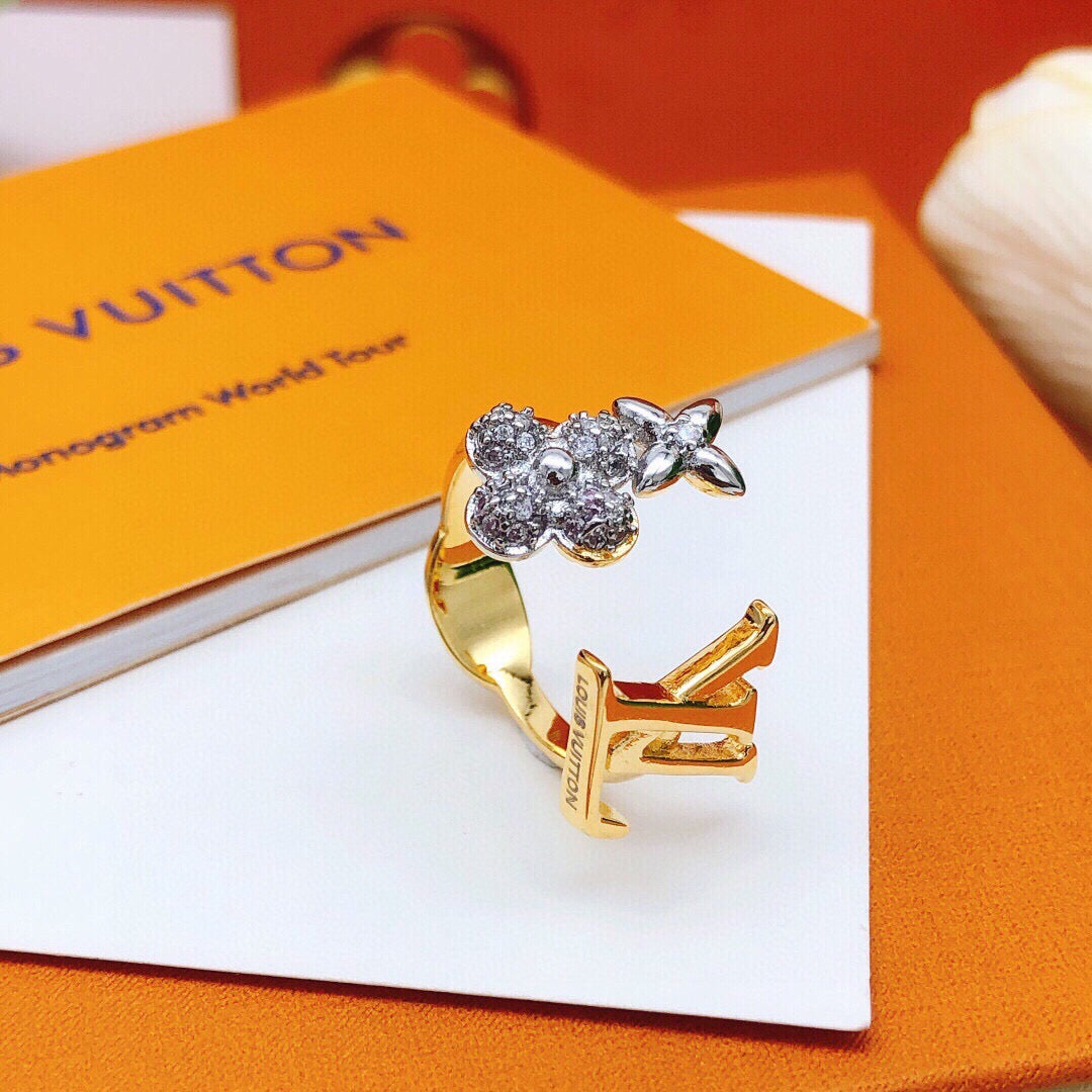 Louis Vuitton Gold-Tone Open LV and Flower Ring - album image 1