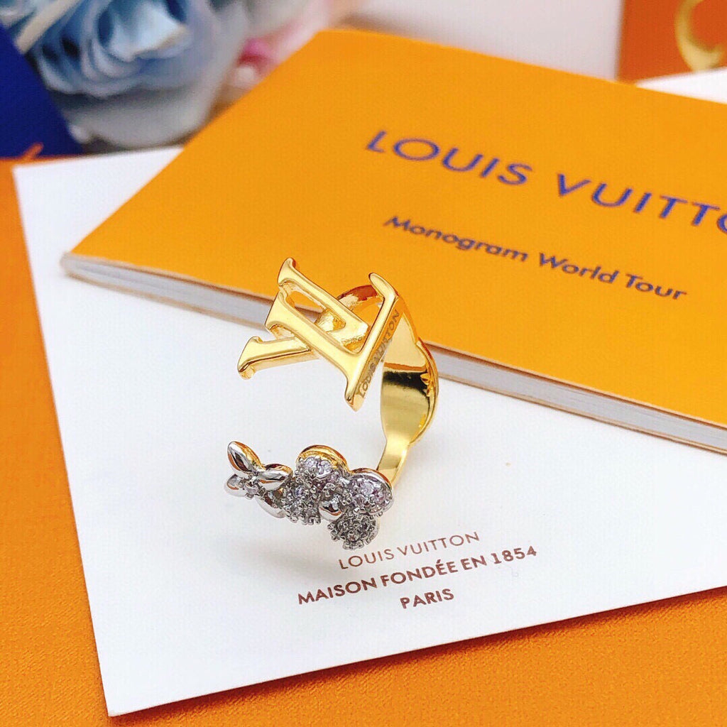 Louis Vuitton Gold-Tone Open LV and Flower Ring - album image 6