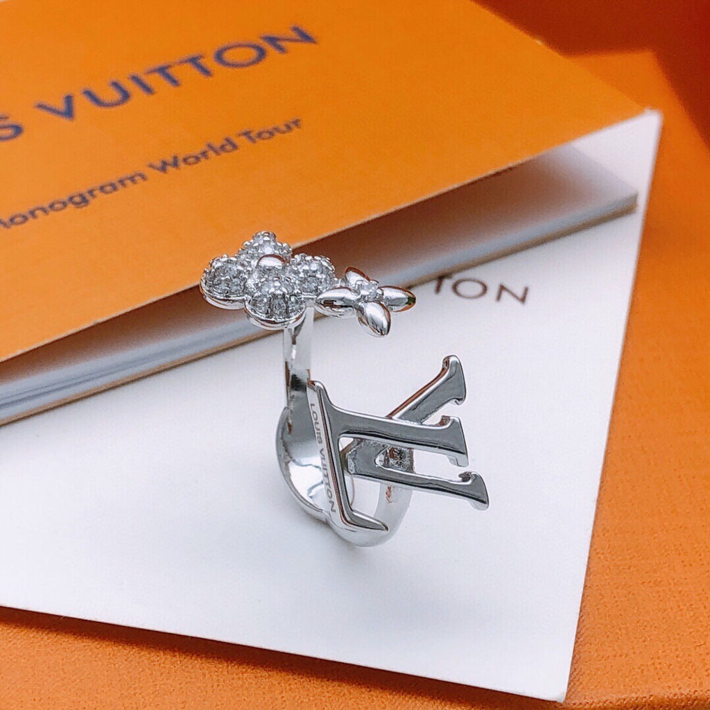 Louis Vuitton Silver-Tone Open LV and Flower Ring - album image 1