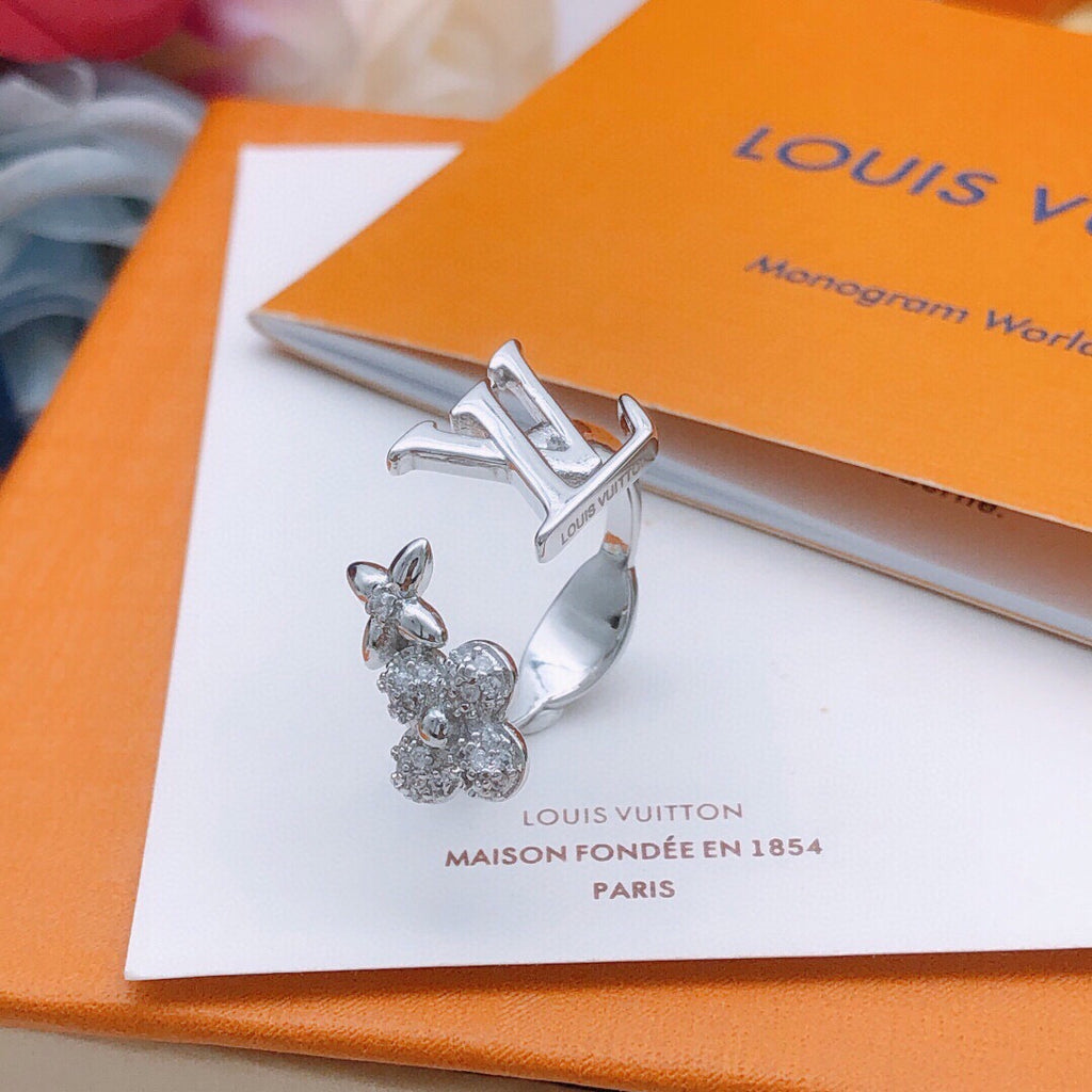 Louis Vuitton Silver-Tone Open LV and Flower Ring - album image 6