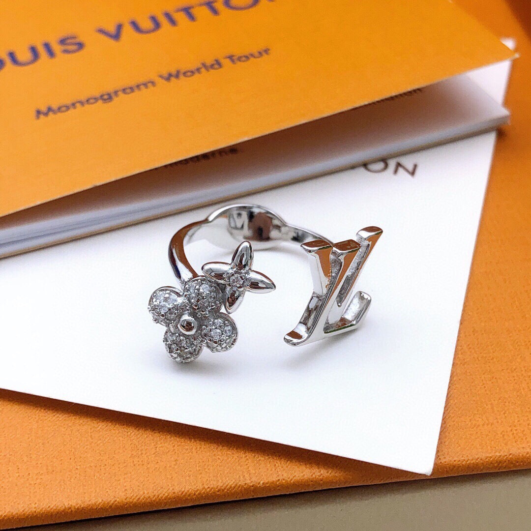 Louis Vuitton Silver-Tone Open LV and Flower Ring - album image 4