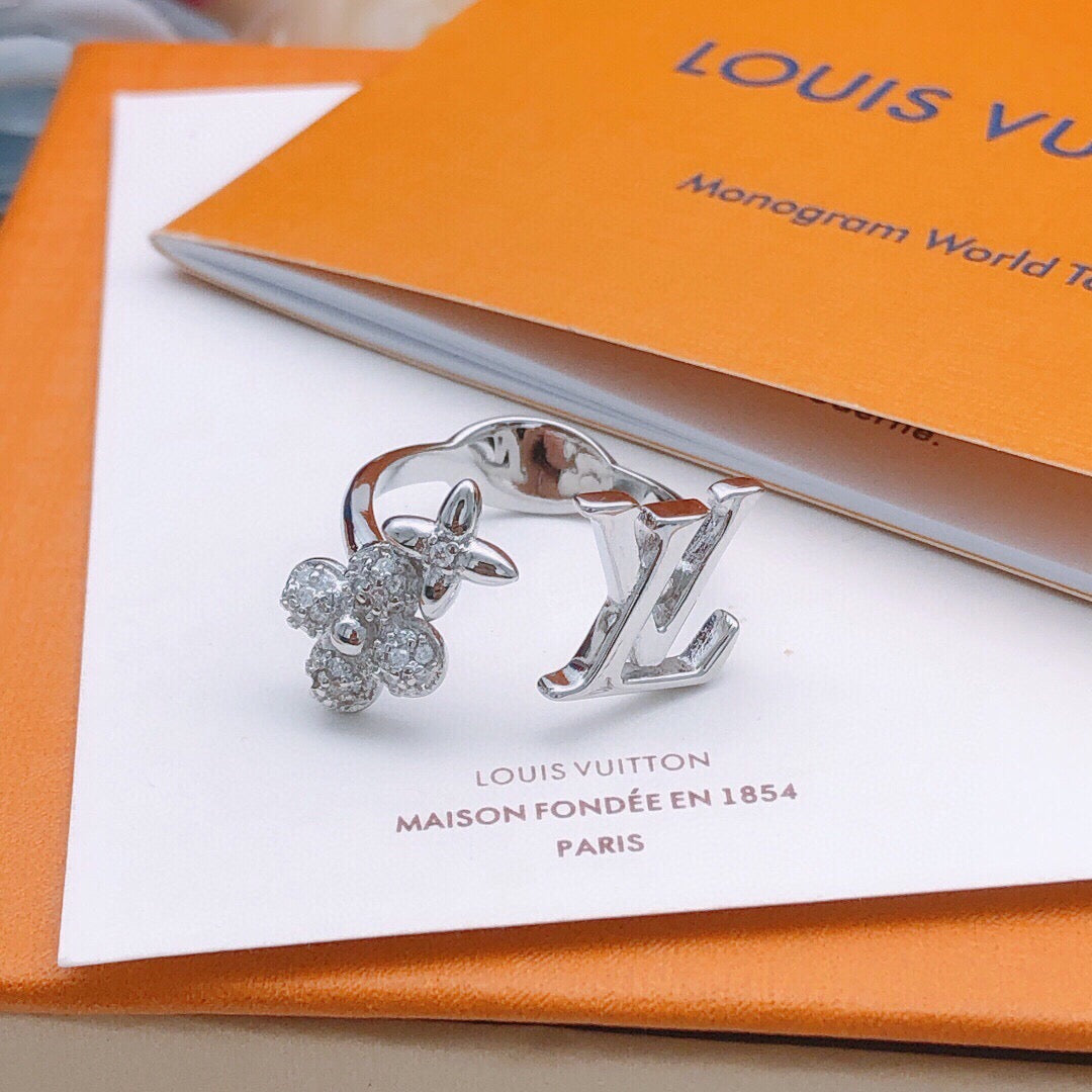 Louis Vuitton Silver-Tone Open LV and Flower Ring - album image 3