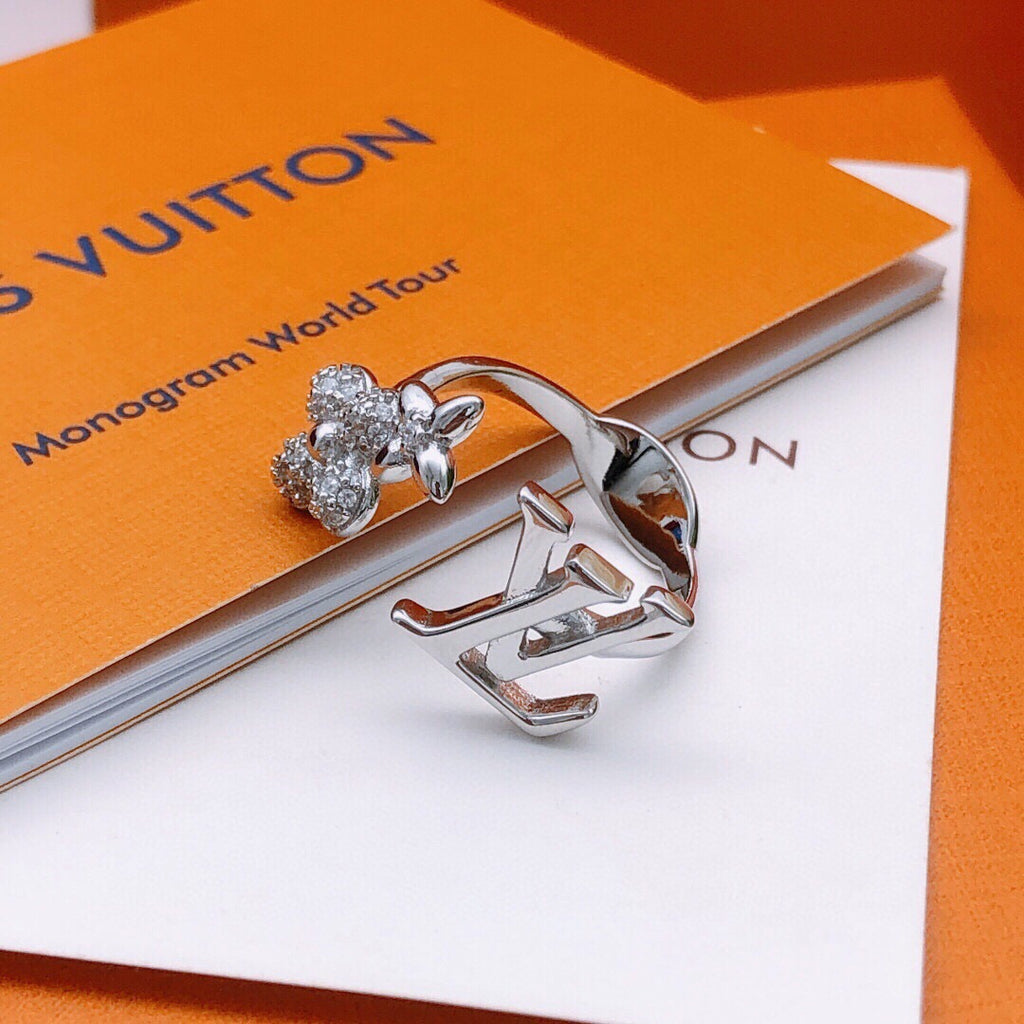Louis Vuitton Silver-Tone Open LV and Flower Ring - album image 2