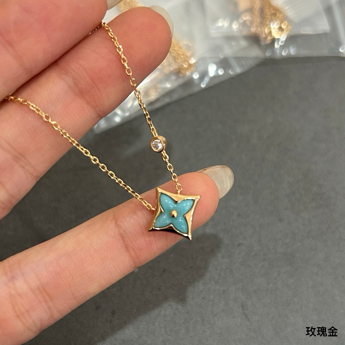 Louis Vuitton Square Blue-Green Floral Pendant Necklace - album image 1