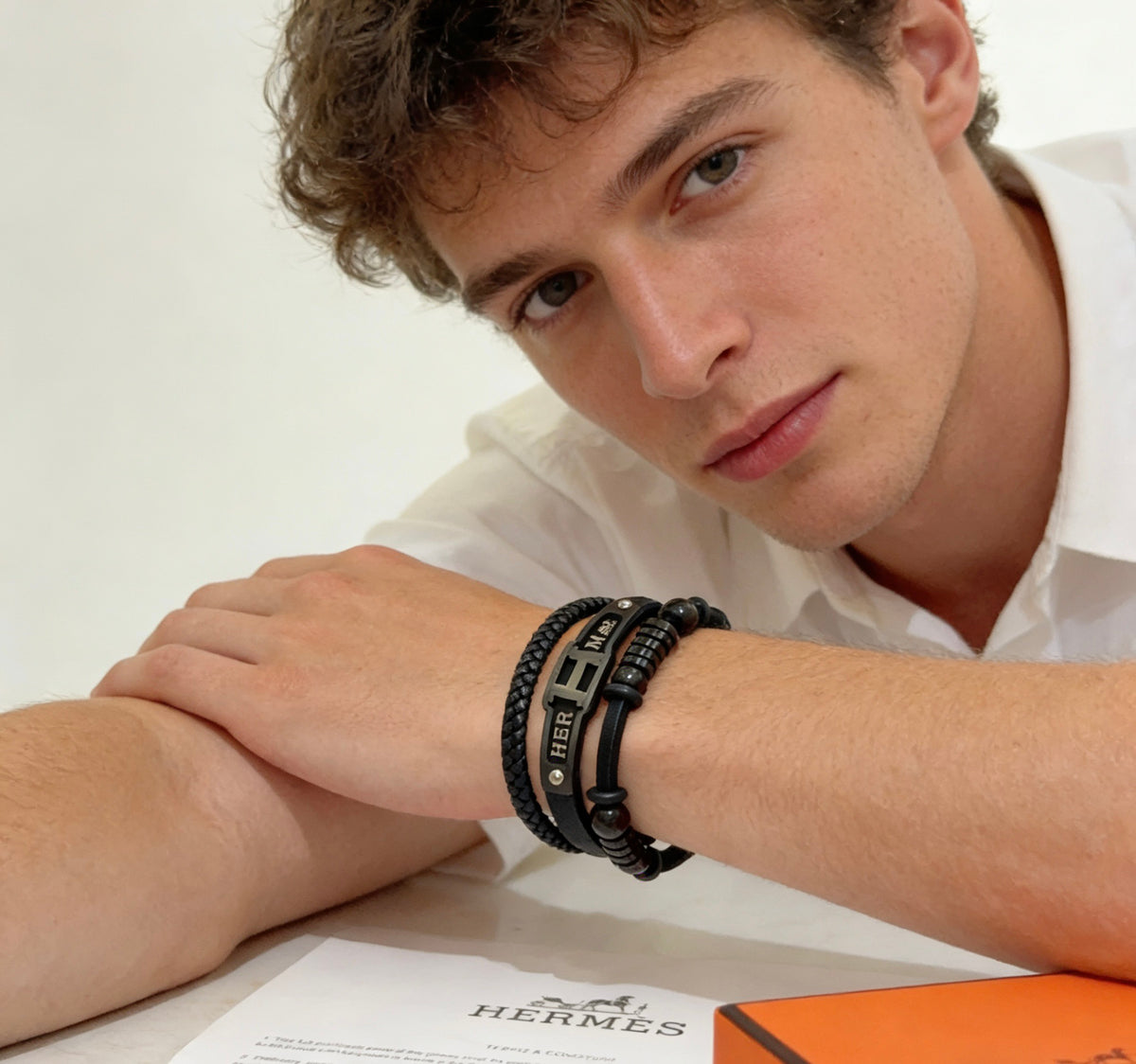 Hermès Black Leather Double-Strand Letter Bracelet - album image 5