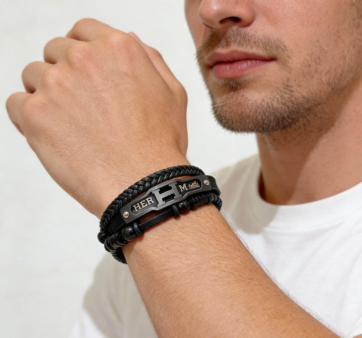 Hermès Black Leather Double-Strand Letter Bracelet - album image 7