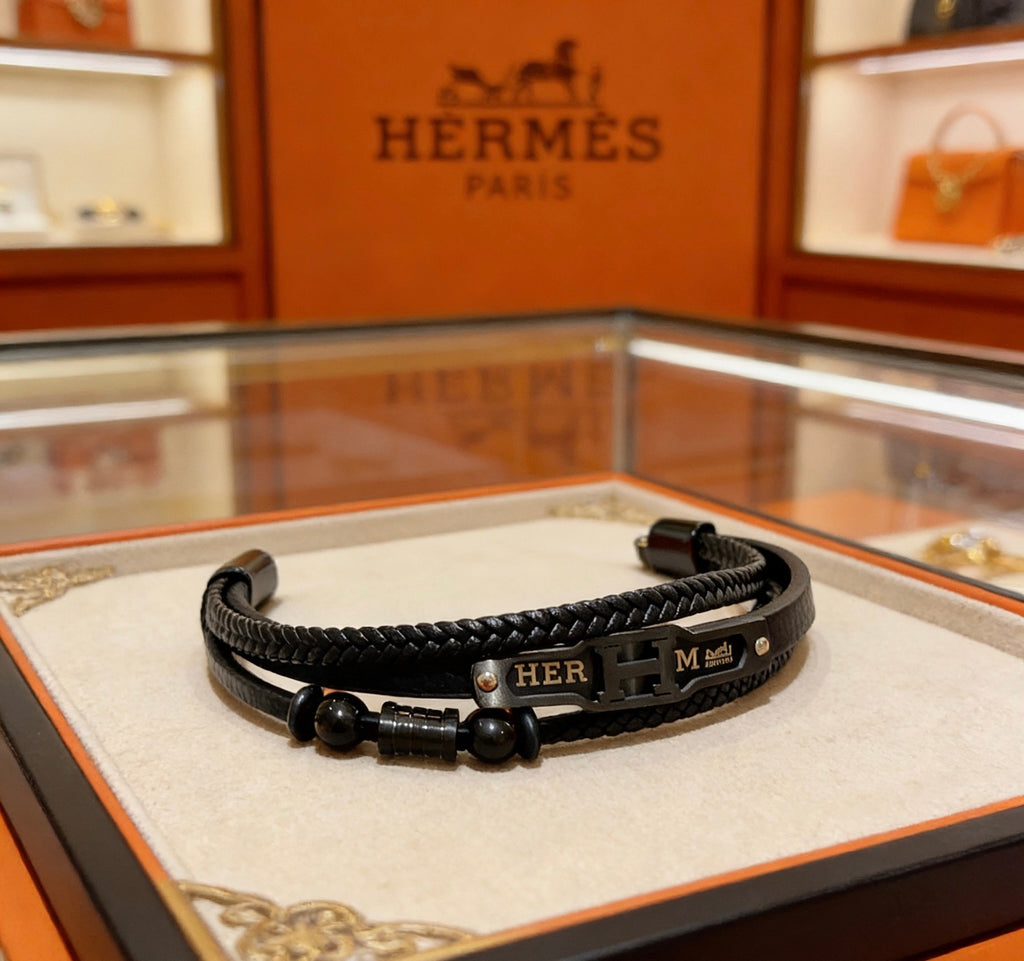 Hermès Black Leather Double-Strand Letter Bracelet - album image 8