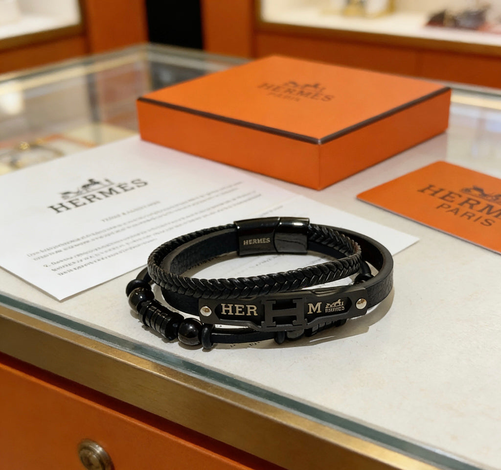 Hermès Black Leather Double-Strand Letter Bracelet - album image 2