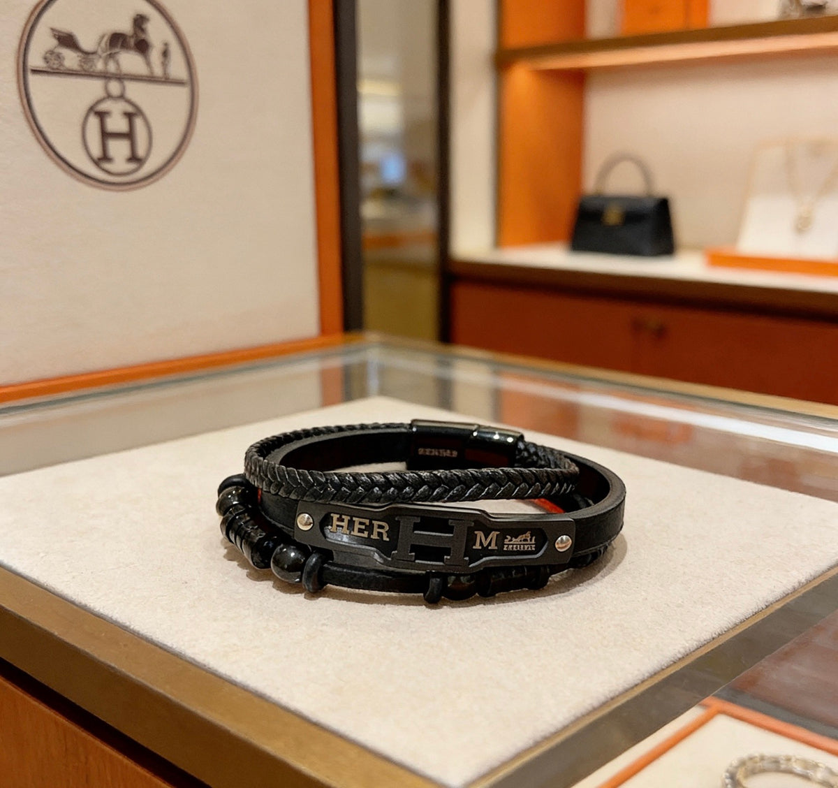 Hermès Black Leather Double-Strand Letter Bracelet - album image 4