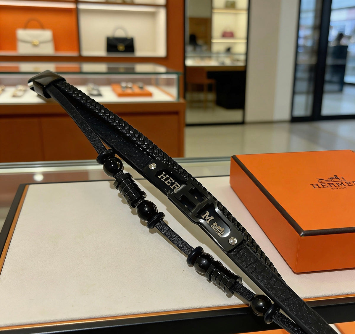 Hermès Black Leather Double-Strand Letter Bracelet - album image 9
