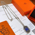 Hermès Silver-Tone Blue H Plaque Pendant Necklace - album image 1