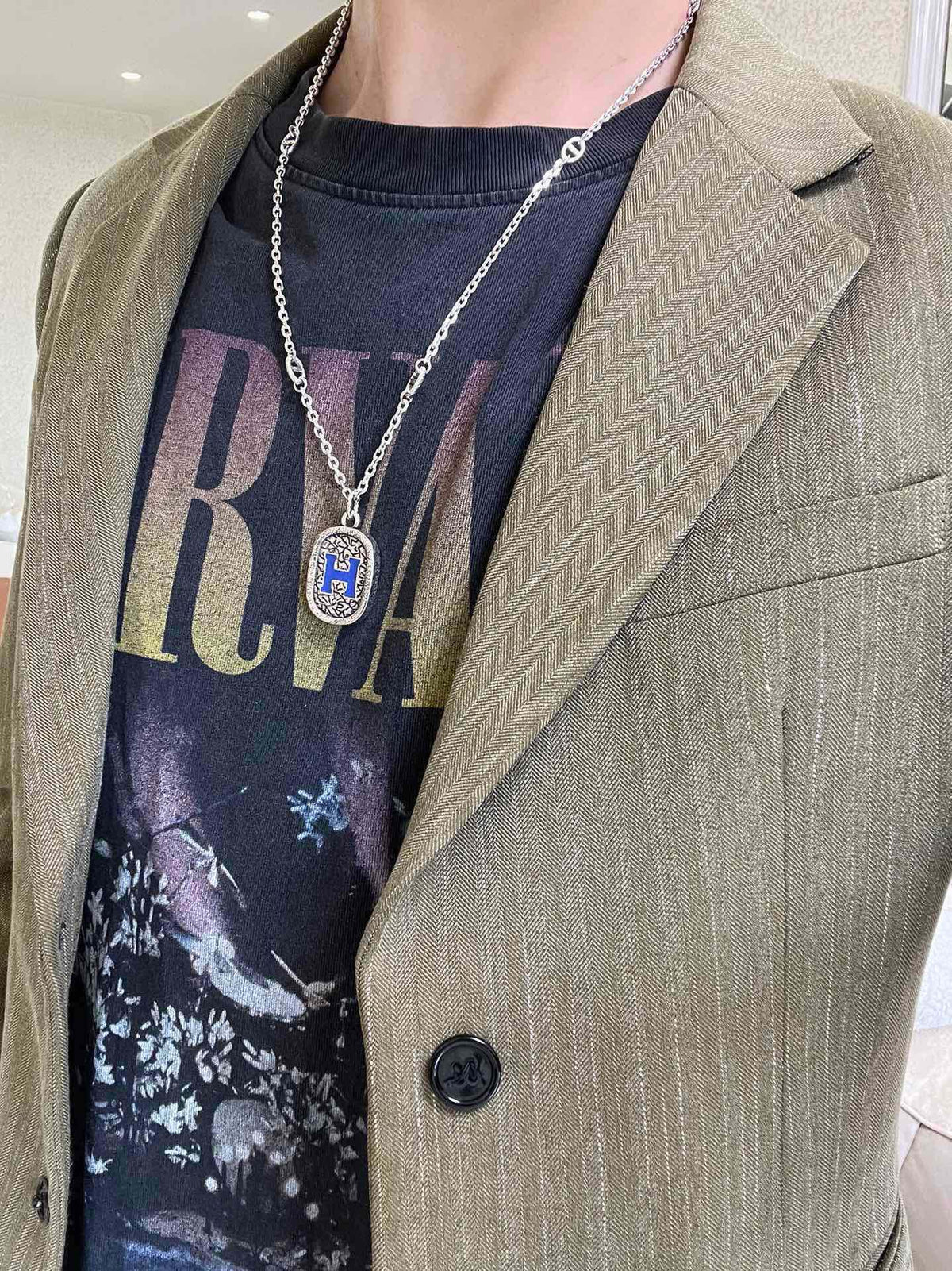 Hermès Silver-Tone Blue H Plaque Pendant Necklace - album image 9